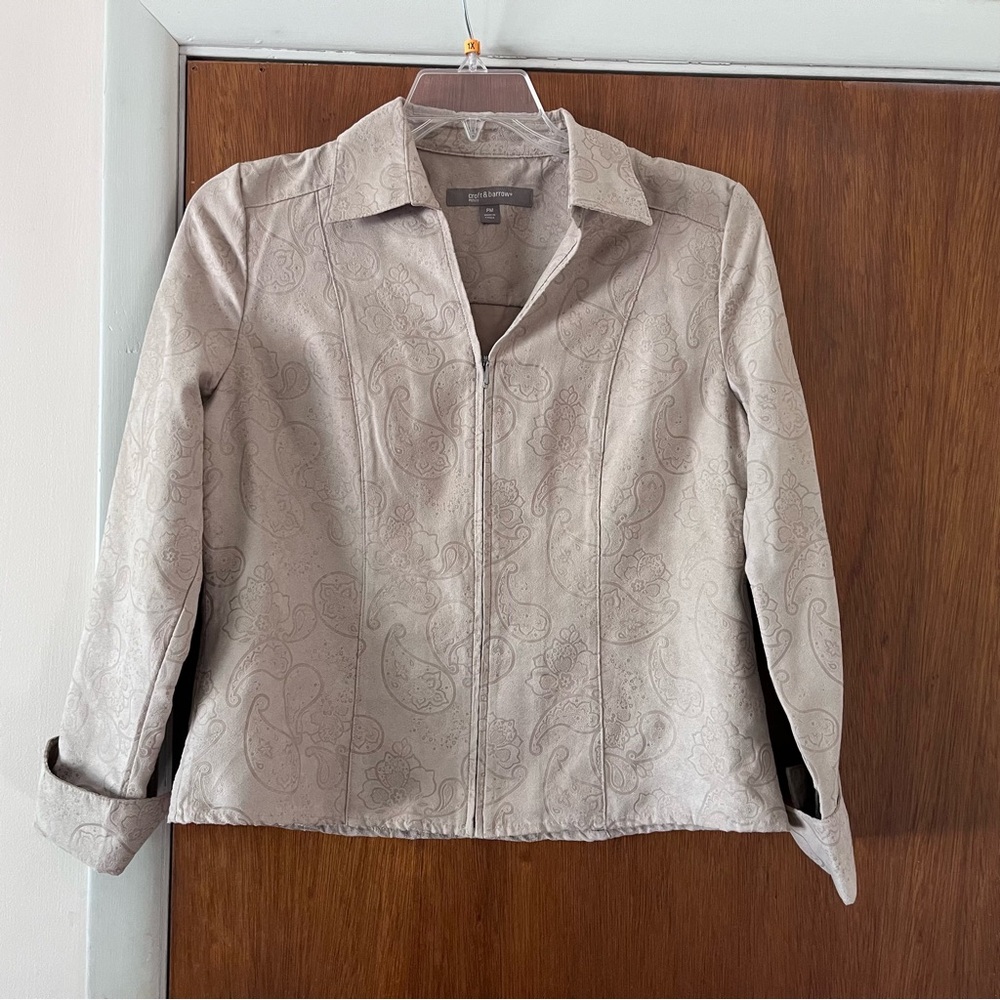 Croft And Barrow PM Woman’s Stone Suede Zipper Long Sleeve Top Jacket Tan